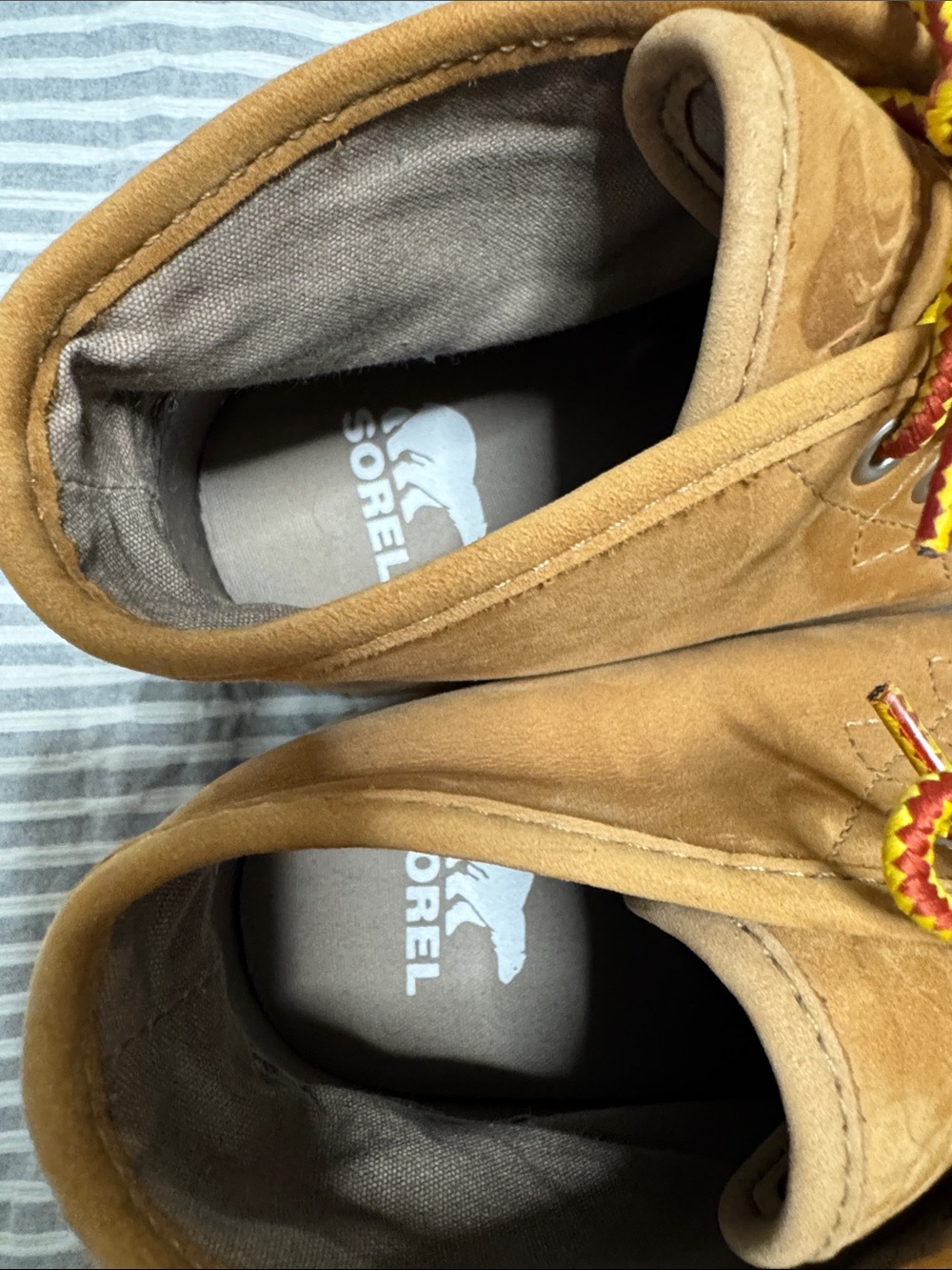 Sorel Men's Tan Leather High-Top Sneakers with Yellow-Brown Laces - Picture 2 of 12